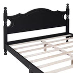Struttura Letto in Legno Massello Nero – Testiera Curva e Colonne Tornite, Matrimoniale Francese/Matrimoniale, 1 Persona