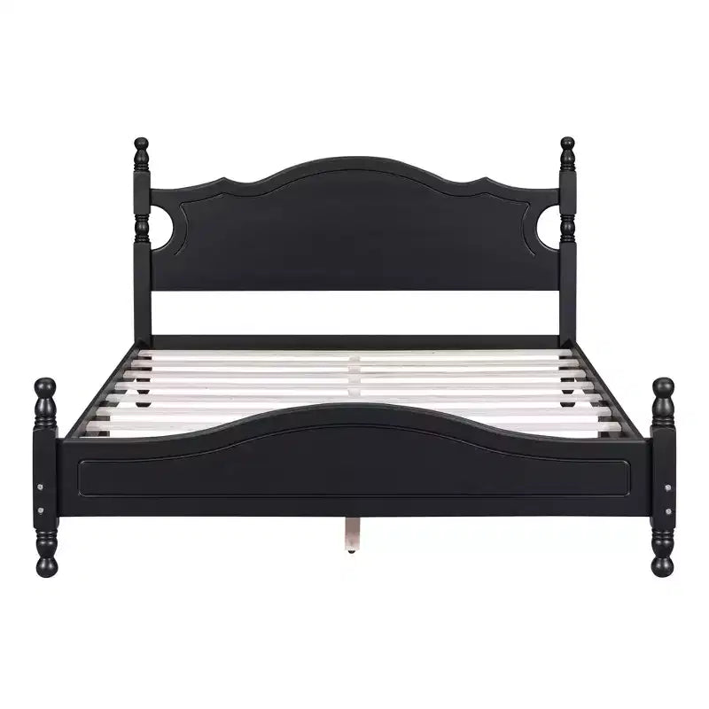 Struttura Letto in Legno Massello Nero – Testiera Curva e Colonne Tornite, Matrimoniale Francese/Matrimoniale, 1 Persona