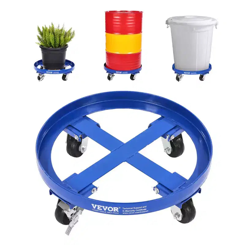 VEVOR 55 Gallon Drum Dolly, 2000 lbs Load Capacity, Heavy-Duty Barrel Dolly with Cross Braces and 4 Swivel Caster Wheels, Blue