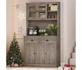 Tall Kitchen Pantry Cabinet with Doors and Shelves & Drawer Anti-Tipping Device Kitchen Hutch with Microwave Stand for Living Room, Dining Room GRAY