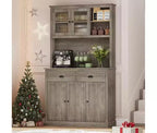 Tall Kitchen Pantry Cabinet with Doors and Shelves & Drawer Anti-Tipping Device Kitchen Hutch with Microwave Stand for Living Room, Dining Room GRAY