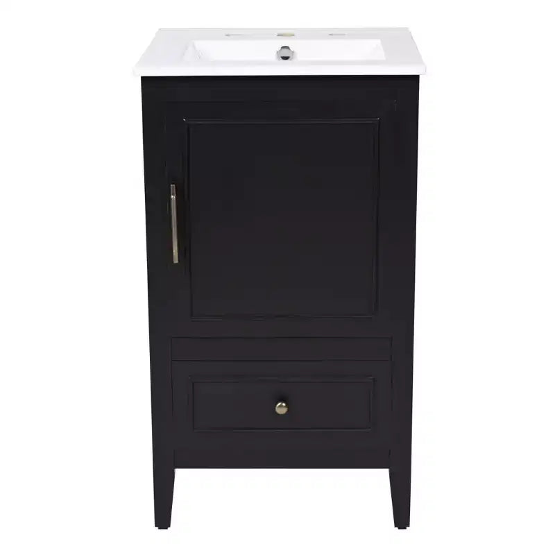 Mobile bagno freestanding da 20" nero/bianco con lavabo, armadietto a 1 anta, cassetto e ripiano