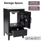 Mobile bagno freestanding da 20" nero/bianco con lavabo, armadietto a 1 anta, cassetto e ripiano