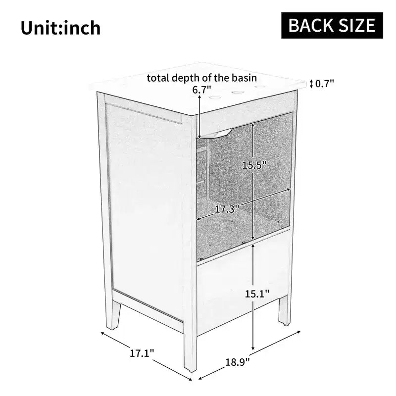 Mobile bagno freestanding da 20" nero/bianco con lavabo, armadietto a 1 anta, cassetto e ripiano
