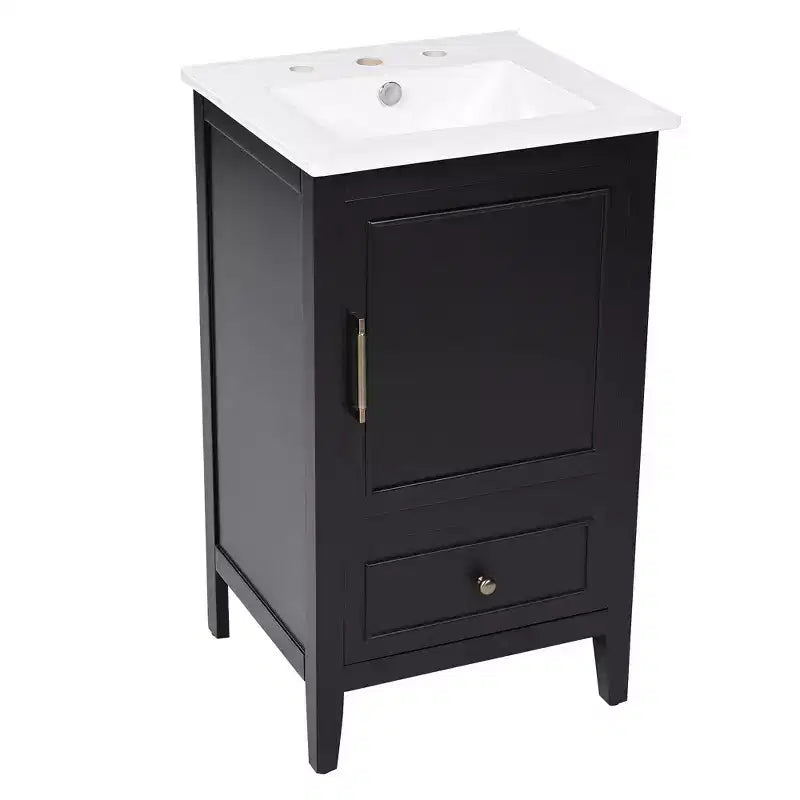 Mobile bagno freestanding da 20" nero/bianco con lavabo, armadietto a 1 anta, cassetto e ripiano