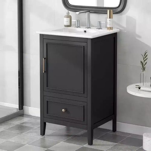 MAYEERTY 20 Bathroom Vanity with Sink 1 Door Shelf Adjustable Foot Pads Drawer Black