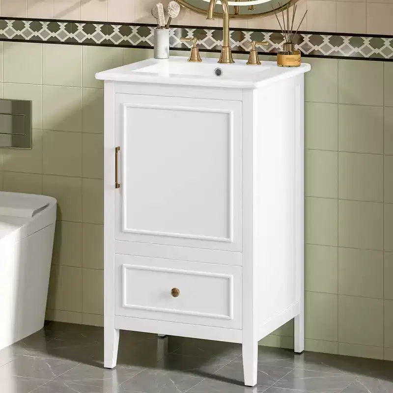 Mobile bagno freestanding da 20" nero/bianco con lavabo, armadietto a 1 anta, cassetto e ripiano