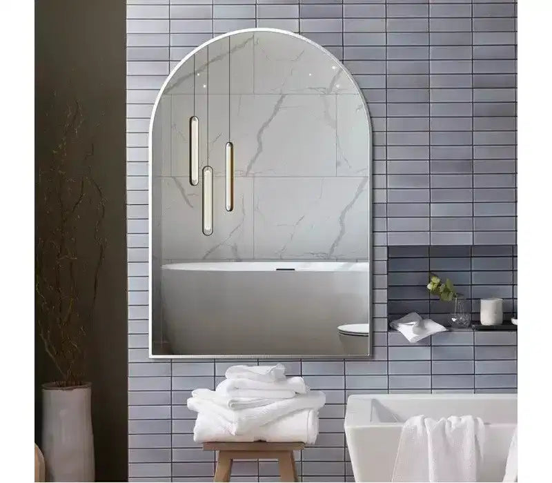 Specchio da bagno da parete ad arco nero / oro / argento, 24x36 pollici, singolo