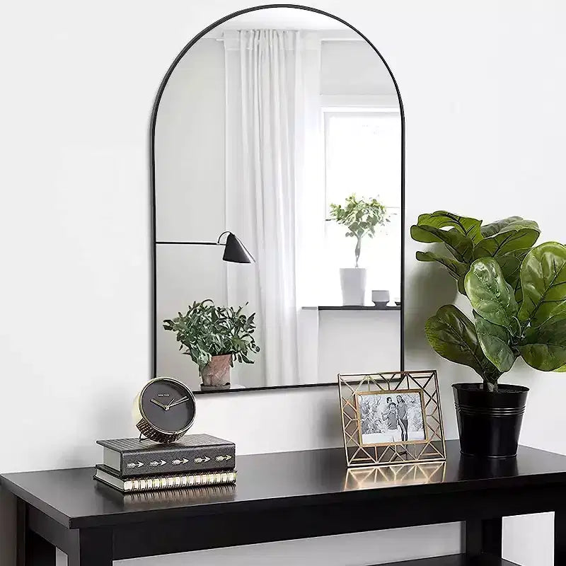 Specchio da bagno da parete ad arco nero / oro / argento, 24x36 pollici, singolo