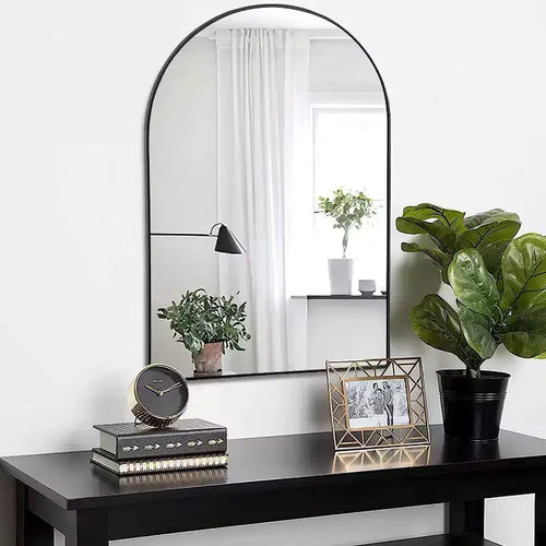 Specchio da bagno da parete ad arco nero / oro / argento, 24x36 pollici, singolo