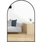 Specchio da bagno da parete ad arco nero / oro / argento, 24x36 pollici, singolo