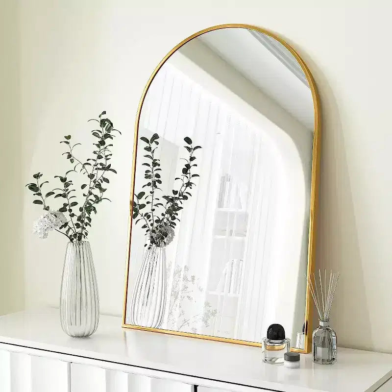 Specchio da bagno da parete ad arco nero / oro / argento, 24x36 pollici, singolo