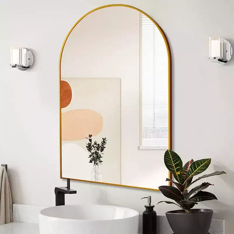 Specchio da bagno da parete ad arco nero / oro / argento, 24x36 pollici, singolo