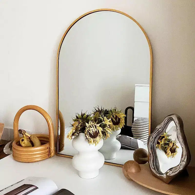 Specchio da bagno da parete ad arco nero / oro / argento, 24x36 pollici, singolo