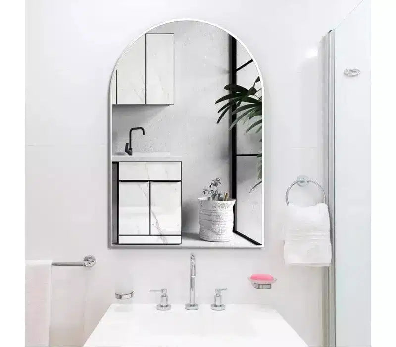 Specchio da bagno da parete ad arco nero / oro / argento, 24x36 pollici, singolo