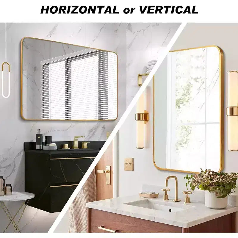 Specchio da bagno moderno rettangolare da parete 30x40" in nero/oro/argento – Singolo, con cornice in alluminio