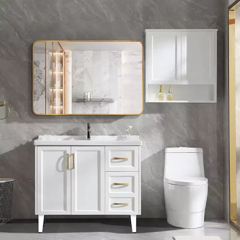 Specchio da bagno moderno rettangolare da parete 30x40" in nero/oro/argento – Singolo, con cornice in alluminio