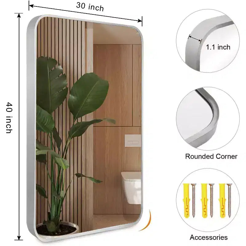Specchio da bagno moderno rettangolare da parete 30x40" in nero/oro/argento – Singolo, con cornice in alluminio