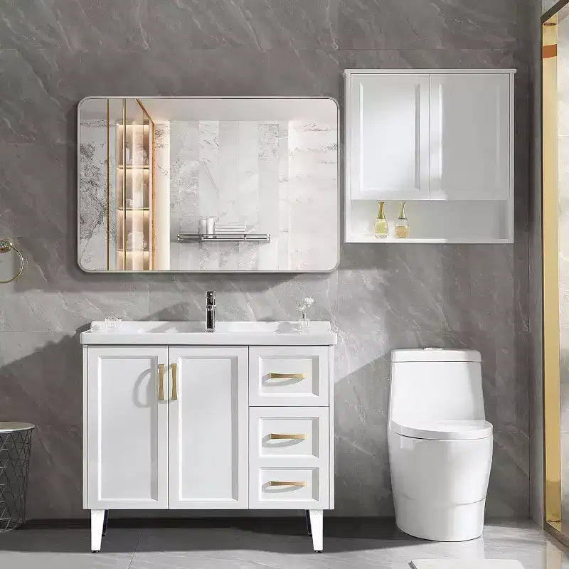 Specchio da bagno moderno rettangolare da parete 30x40" in nero/oro/argento – Singolo, con cornice in alluminio