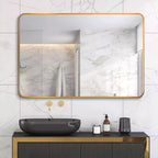 Specchio da bagno moderno rettangolare da parete 30x40" in nero/oro/argento – Singolo, con cornice in alluminio