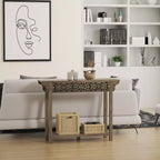 Consolle in legno intagliato con ripiano inferiore – Rovere Grigio polveroso / Rovere Nodi