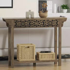 Consolle in legno intagliato con ripiano inferiore – Rovere Grigio polveroso / Rovere Nodi