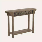 Consolle in legno intagliato con ripiano inferiore – Rovere Grigio polveroso / Rovere Nodi