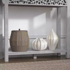 Consolle in legno intagliato con ripiano inferiore – Rovere Grigio polveroso / Rovere Nodi