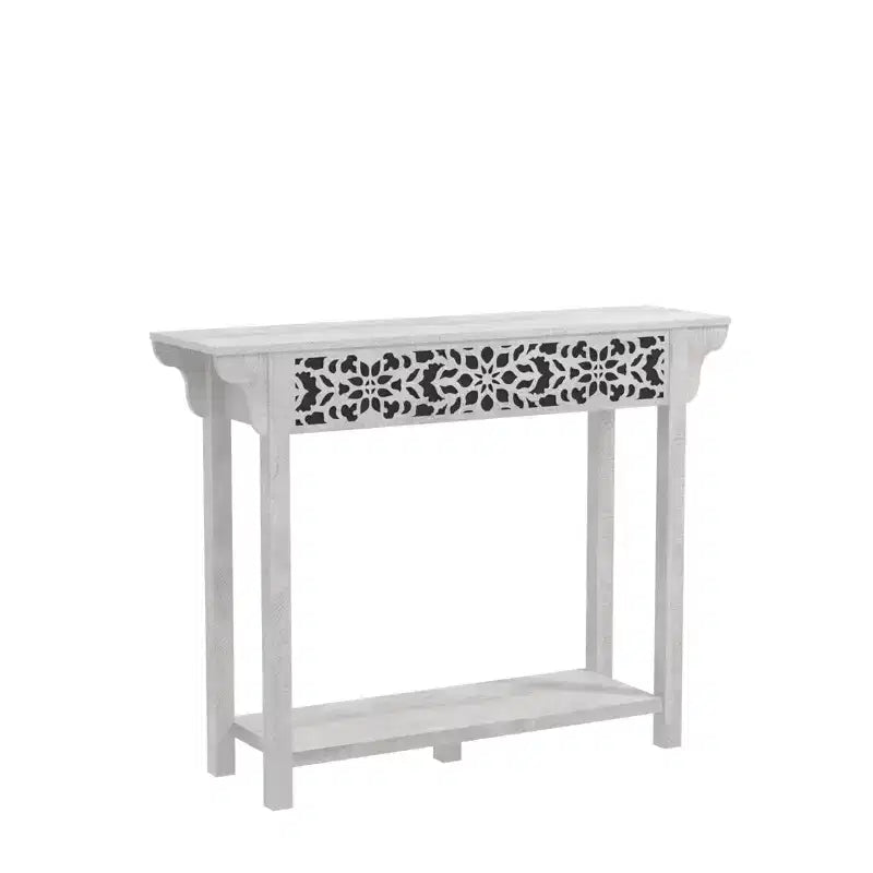 Consolle in legno intagliato con ripiano inferiore – Rovere Grigio polveroso / Rovere Nodi