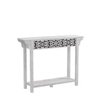 Consolle in legno intagliato con ripiano inferiore – Rovere Grigio polveroso / Rovere Nodi