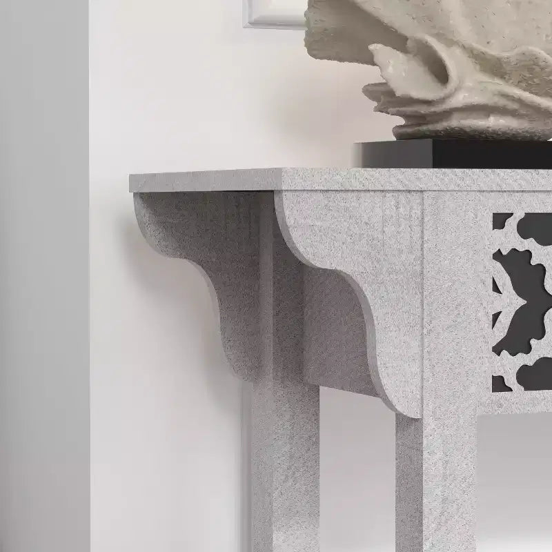 Consolle in legno intagliato con ripiano inferiore – Rovere Grigio polveroso / Rovere Nodi