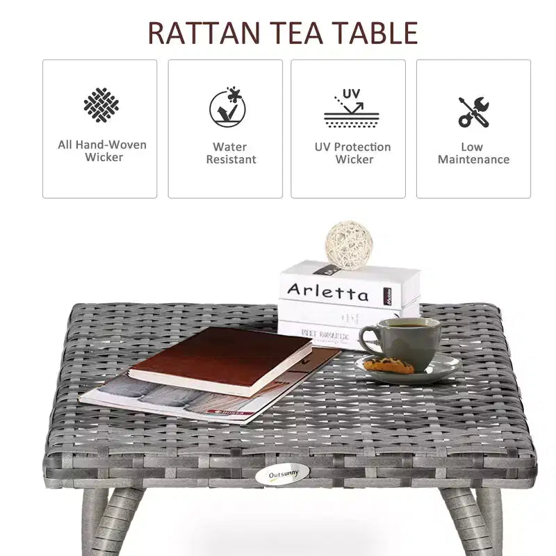 Tavolino quadrato in rattan marrone/grigio, da esterno, per 1 persona