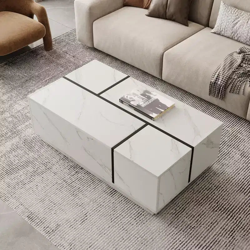 Tavolino Rettangolare Noce/Bianco con Piano Scorrevole, 4 Cassetti e Vano Nascosto, Uso Singolo