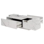 Tavolino Rettangolare Noce/Bianco con Piano Scorrevole, 4 Cassetti e Vano Nascosto, Uso Singolo
