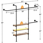 Appendiabiti da Parete Industriale con Mensole in Legno, 4 Barre – Nero / Marrone / Grigio Scuro / Bianco – 1–2 Persone