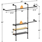 Appendiabiti da Parete Industriale con Mensole in Legno, 4 Barre – Nero / Marrone / Grigio Scuro / Bianco – 1–2 Persone