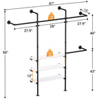 Appendiabiti da Parete Industriale con Mensole in Legno, 4 Barre – Nero / Marrone / Grigio Scuro / Bianco – 1–2 Persone