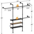 Appendiabiti da Parete Industriale con Mensole in Legno, 4 Barre – Nero / Marrone / Grigio Scuro / Bianco – 1–2 Persone
