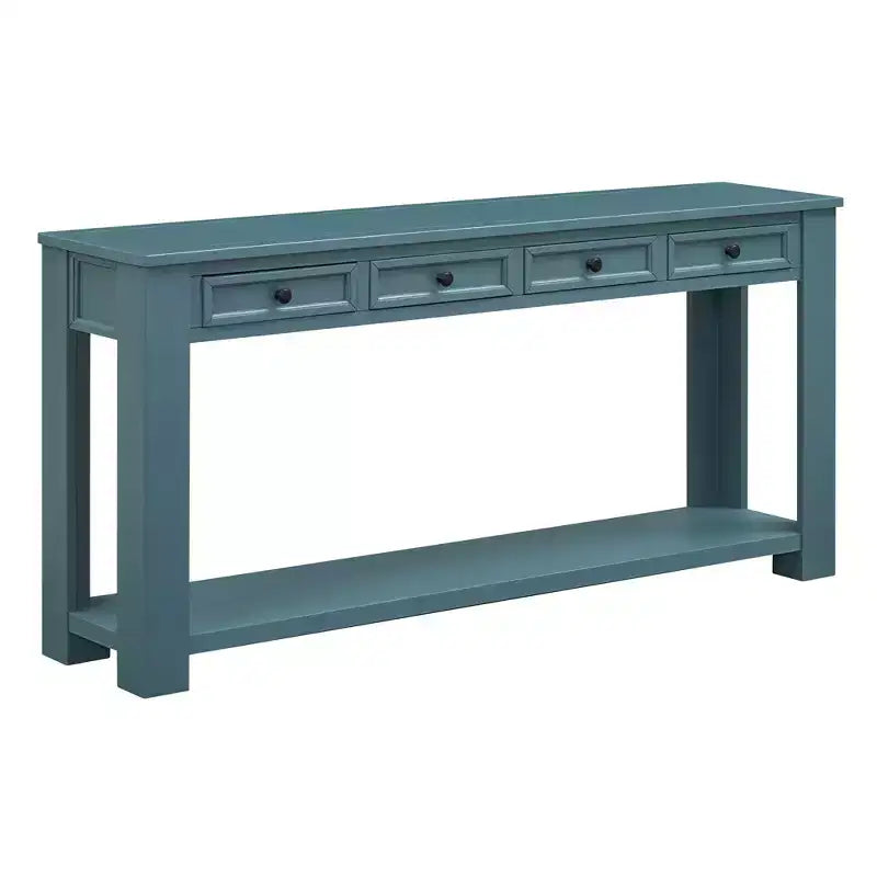 Blu Scuro / Espresso / Grigio Lavato / Blu Navy / Marrone Chiaro – Tavolino Consolle Stretto, Stile Retrò Invecchiato, 4 Cassetti e Ripiano, 1 Pezzo