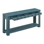 Blu Scuro / Espresso / Grigio Lavato / Blu Navy / Marrone Chiaro – Tavolino Consolle Stretto, Stile Retrò Invecchiato, 4 Cassetti e Ripiano, 1 Pezzo
