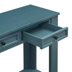 Blu Scuro / Espresso / Grigio Lavato / Blu Navy / Marrone Chiaro – Tavolino Consolle Stretto, Stile Retrò Invecchiato, 4 Cassetti e Ripiano, 1 Pezzo