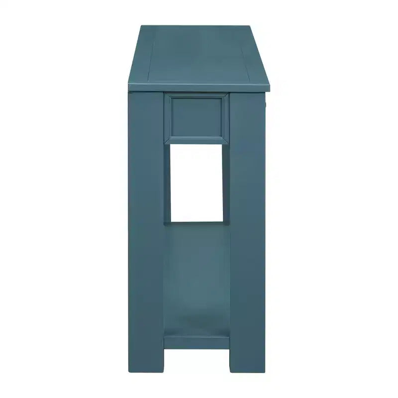 Blu Scuro / Espresso / Grigio Lavato / Blu Navy / Marrone Chiaro – Tavolino Consolle Stretto, Stile Retrò Invecchiato, 4 Cassetti e Ripiano, 1 Pezzo