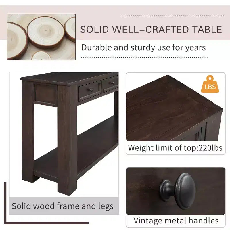Blu Scuro / Espresso / Grigio Lavato / Blu Navy / Marrone Chiaro – Tavolino Consolle Stretto, Stile Retrò Invecchiato, 4 Cassetti e Ripiano, 1 Pezzo