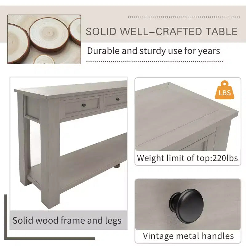 Blu Scuro / Espresso / Grigio Lavato / Blu Navy / Marrone Chiaro – Tavolino Consolle Stretto, Stile Retrò Invecchiato, 4 Cassetti e Ripiano, 1 Pezzo