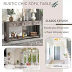 Blu Scuro / Espresso / Grigio Lavato / Blu Navy / Marrone Chiaro – Tavolino Consolle Stretto, Stile Retrò Invecchiato, 4 Cassetti e Ripiano, 1 Pezzo