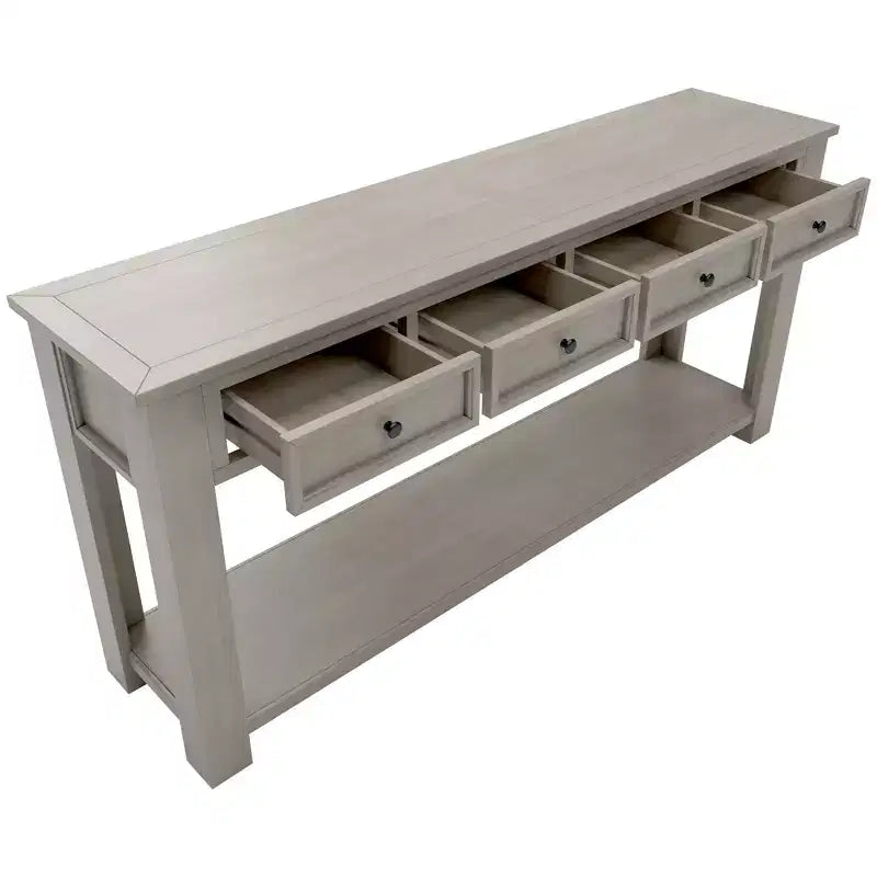 Blu Scuro / Espresso / Grigio Lavato / Blu Navy / Marrone Chiaro – Tavolino Consolle Stretto, Stile Retrò Invecchiato, 4 Cassetti e Ripiano, 1 Pezzo