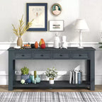 Blu Scuro / Espresso / Grigio Lavato / Blu Navy / Marrone Chiaro – Tavolino Consolle Stretto, Stile Retrò Invecchiato, 4 Cassetti e Ripiano, 1 Pezzo