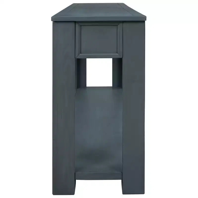 Blu Scuro / Espresso / Grigio Lavato / Blu Navy / Marrone Chiaro – Tavolino Consolle Stretto, Stile Retrò Invecchiato, 4 Cassetti e Ripiano, 1 Pezzo