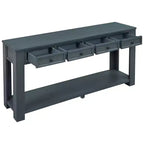 Blu Scuro / Espresso / Grigio Lavato / Blu Navy / Marrone Chiaro – Tavolino Consolle Stretto, Stile Retrò Invecchiato, 4 Cassetti e Ripiano, 1 Pezzo