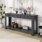 Blu Scuro / Espresso / Grigio Lavato / Blu Navy / Marrone Chiaro – Tavolino Consolle Stretto, Stile Retrò Invecchiato, 4 Cassetti e Ripiano, 1 Pezzo